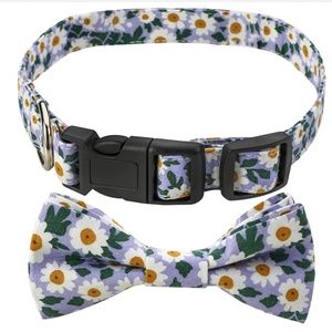 Handmade Lavender Daisy Floral Dog Collar with Bow Medium